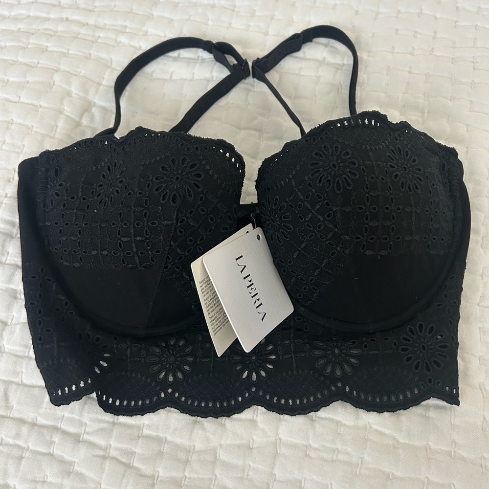 La Perla “Elegant Black Eyelet Bustier Bra” Retails $620